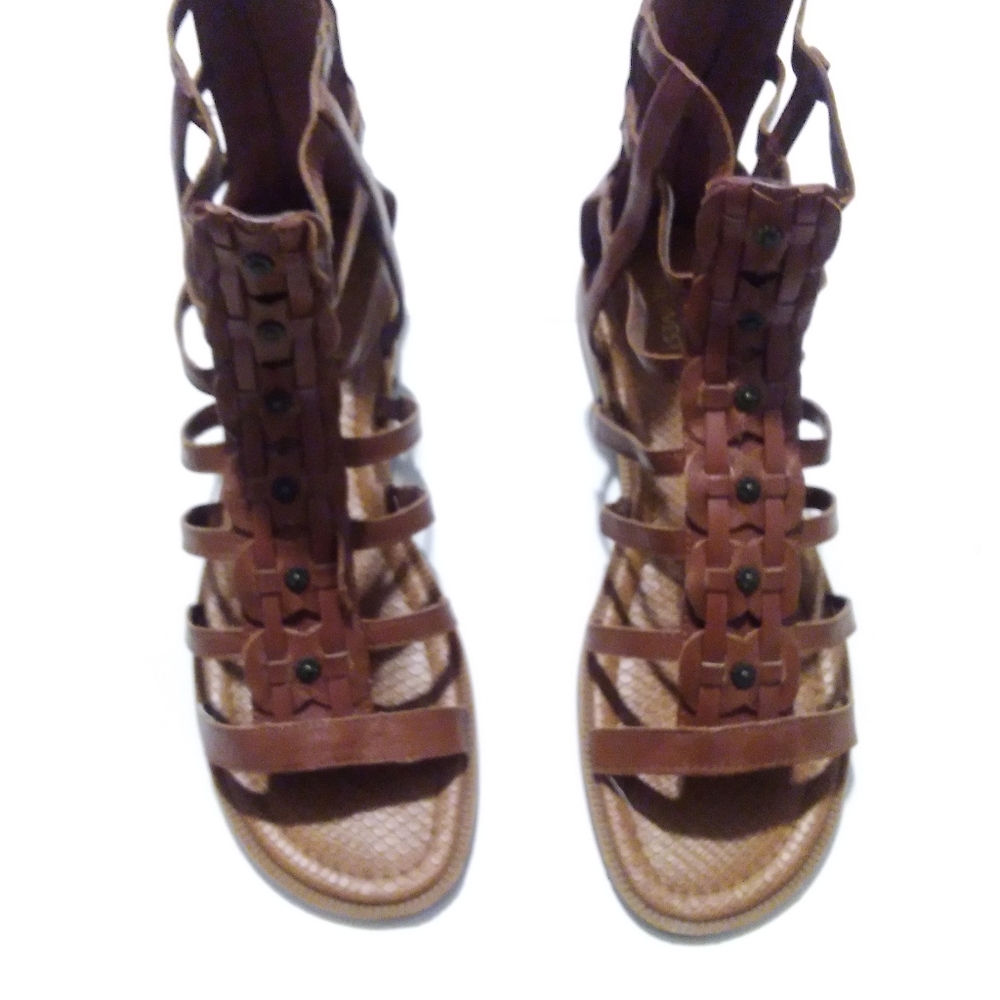Nine West women's open toe gladiator sandals leather brown size 11 M zip closure